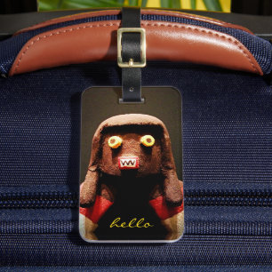 Kachina Doll Face Photo Hello Script Bold Cute Luggage Tag