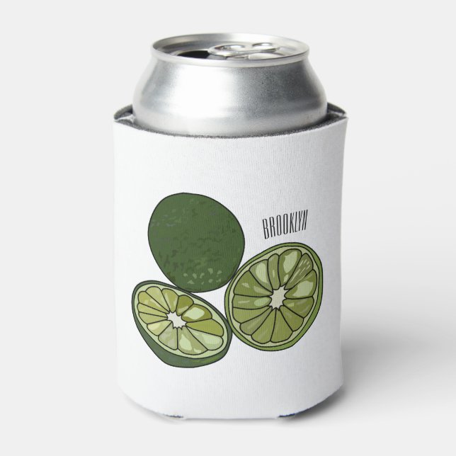 Kaffir lime cartoon illustration can cooler (Can Front)