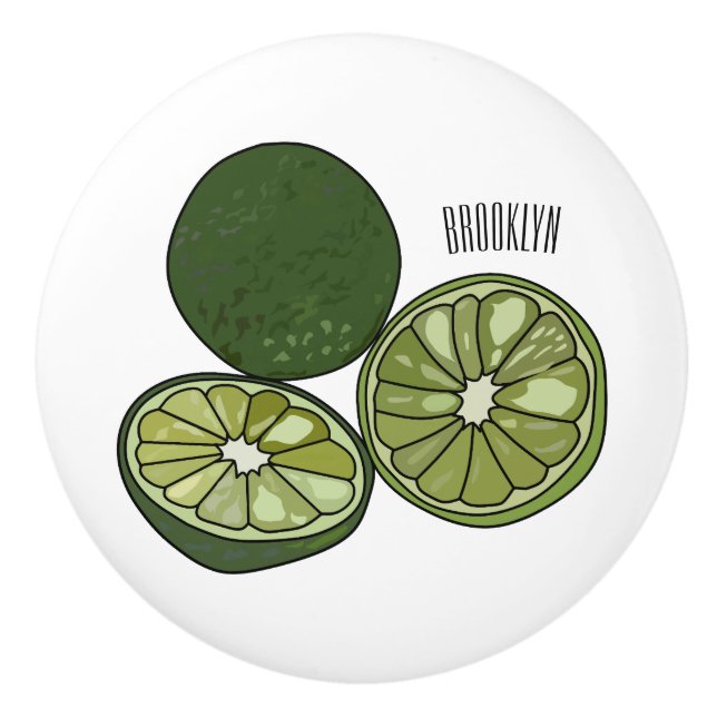 Kaffir lime cartoon illustration ceramic knob (Front)
