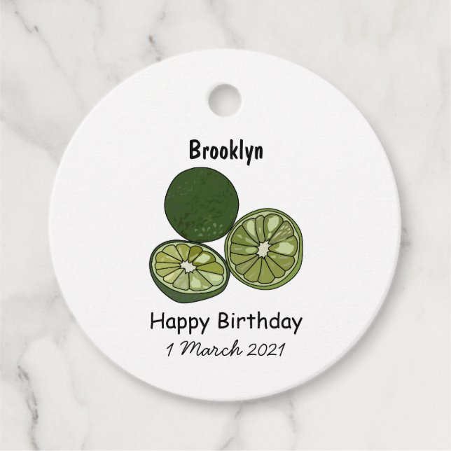 Kaffir lime cartoon illustration favour tags (Front)