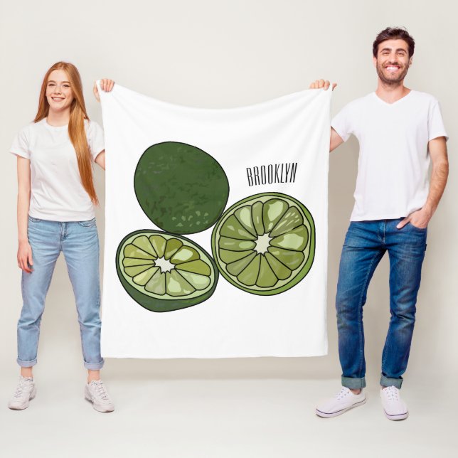 Kaffir lime cartoon illustration fleece blanket (In Situ)