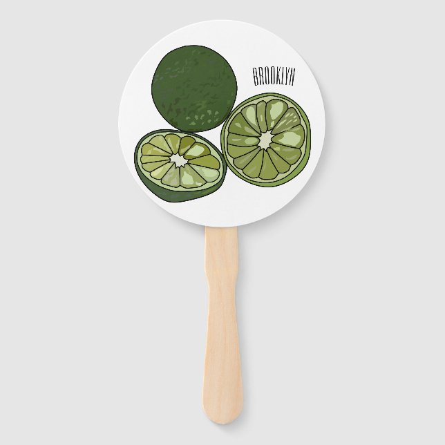 Kaffir lime cartoon illustration hand fan (Front)