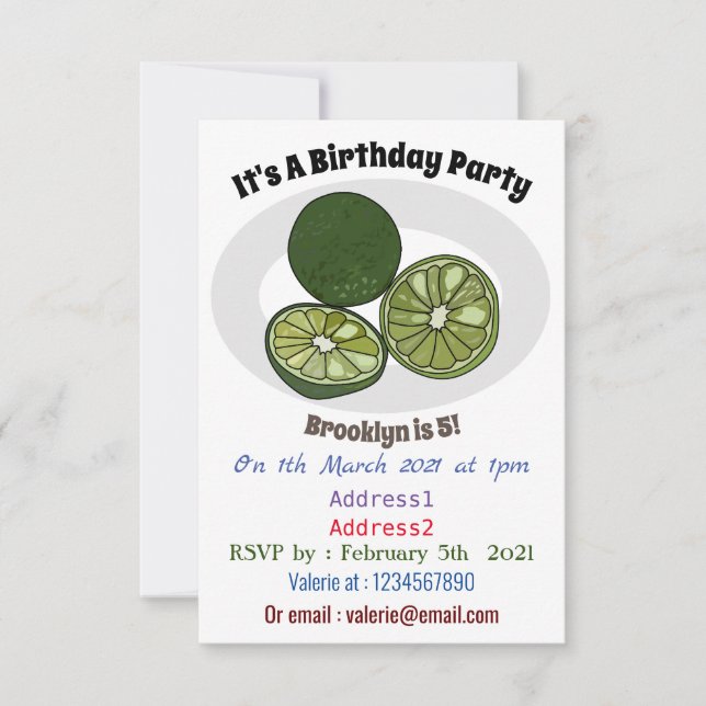 Kaffir lime cartoon illustration invitation (Front)