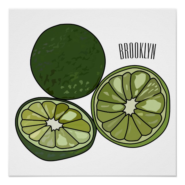 Kaffir lime cartoon illustration poster (Front)