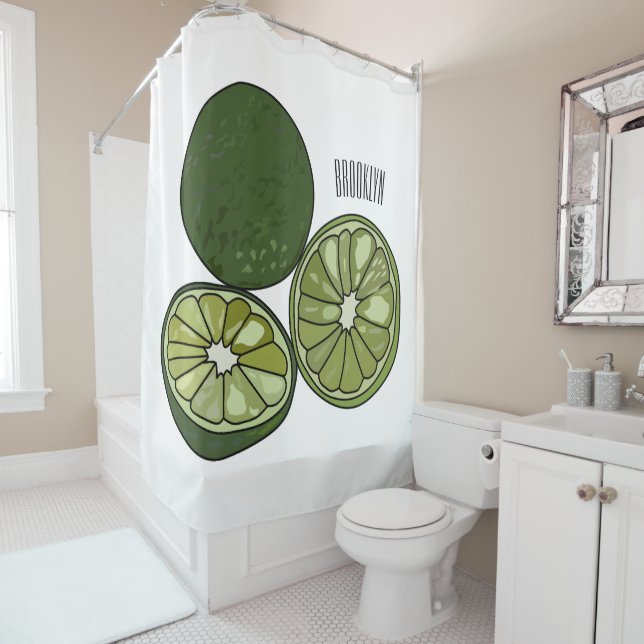 Kaffir lime cartoon illustration shower curtain (In Situ)