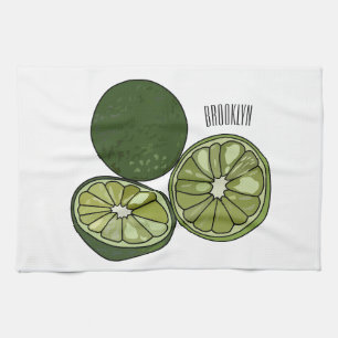 Kaffir lime cartoon illustration tea towel