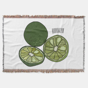 Kaffir lime cartoon illustration throw blanket