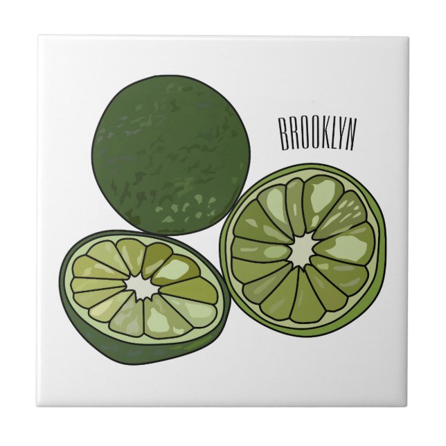 Kaffir lime cartoon illustration tile (Front)