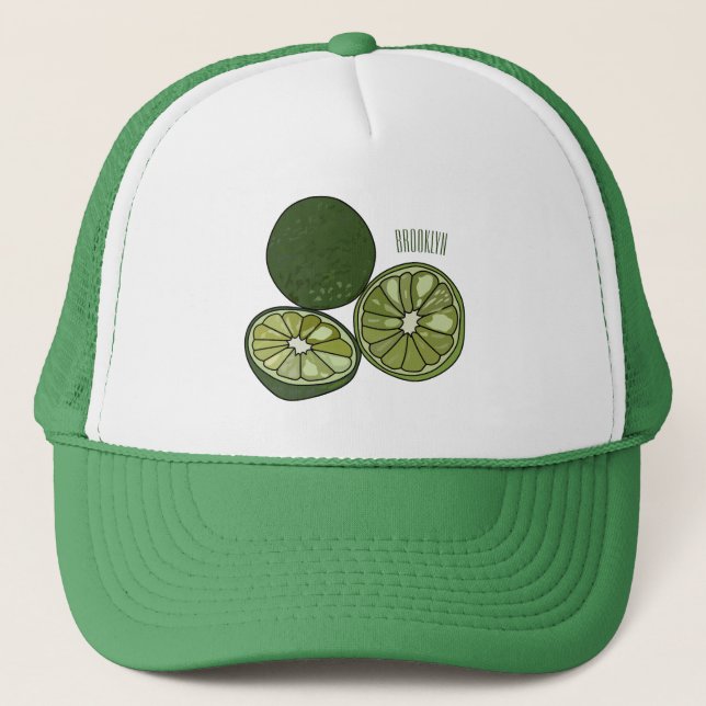 Kaffir lime cartoon illustration trucker hat (Front)