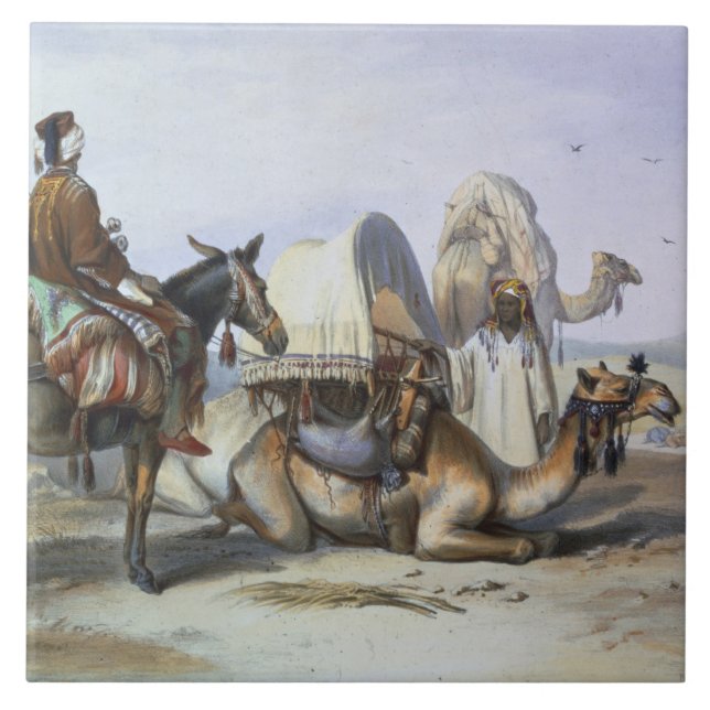 Kafila with a Camel Bearing a Hodesh, illustration Tile (Front)