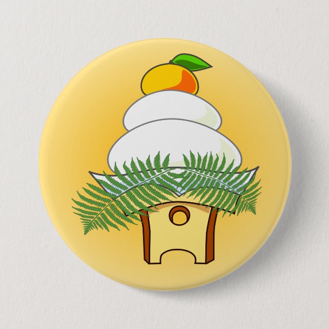 Kagami mochi 7.5 cm round badge (Front)