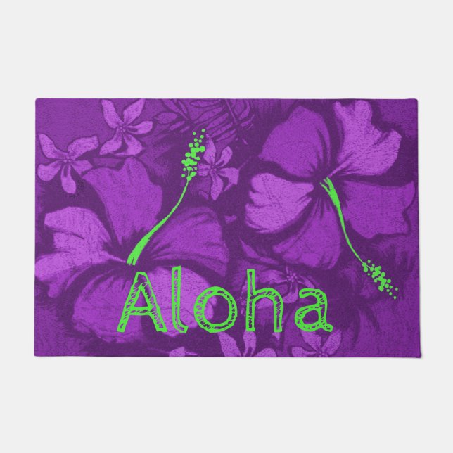 Kahala Hibiscus Hawaiian Lava Rock Aloha Violet Doormat (Front)