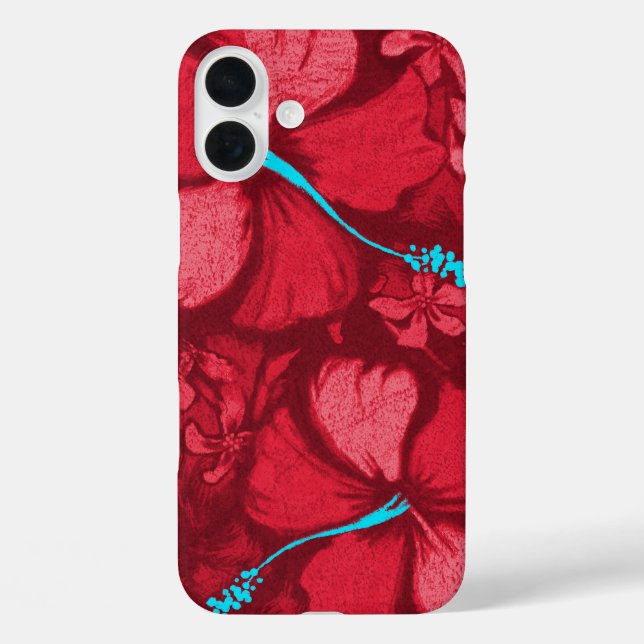 Kahala Hibiscus Hawaiian Lava Rock Red and Turq Case-Mate iPhone Case (Back)