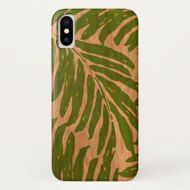Kahanu Hawaiian Palm Faux Wood in Green Case-Mate iPhone Case (Back)