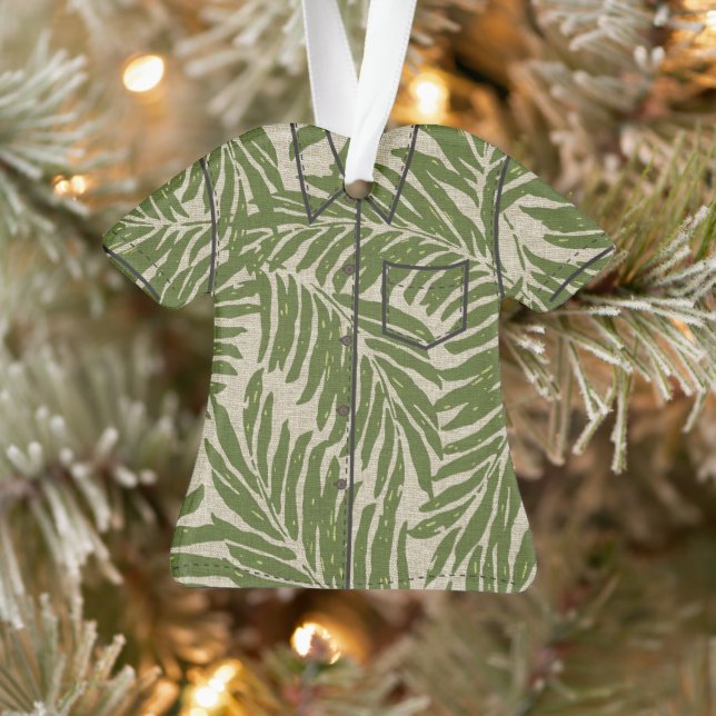 Kahanu Palms Hawaiian Faux Linen Aloha Shirt Ornament (Tree)