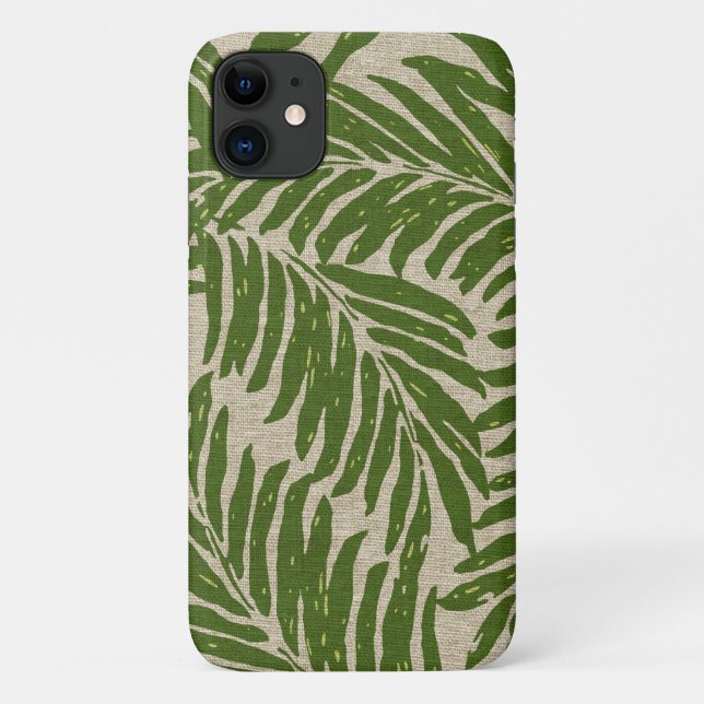 Kahanu Palms Hawaiian Faux Linen Texture Green Case-Mate iPhone Case (Back)