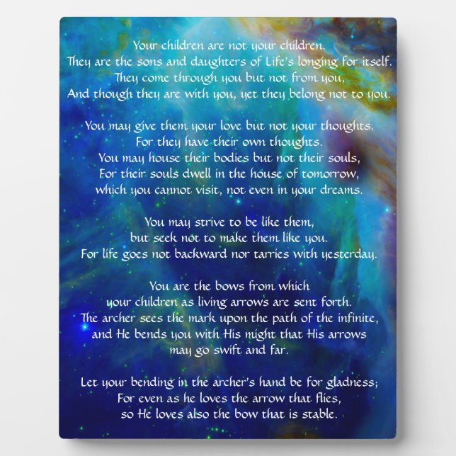 Kahlil Gibran on children Plaque (Front)
