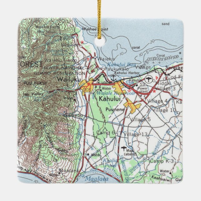 Kahului Hawaii Vintage Map Ceramic Ornament (Back)