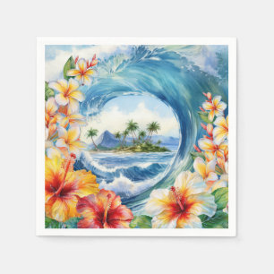 Kai Aloha Hibiscus Watercolor Wave Napkin