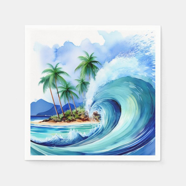 Kai Aloha Island Watercolor Wave Napkin (Front)