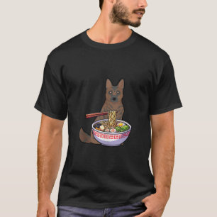 Kai Ken Eating Ramen Japanese Noodles Cute Anime L T-Shirt