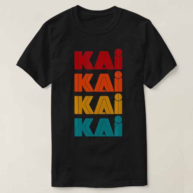 Kai Name, Retro Given Name Colourful Inline Font  T-Shirt (Design Front)