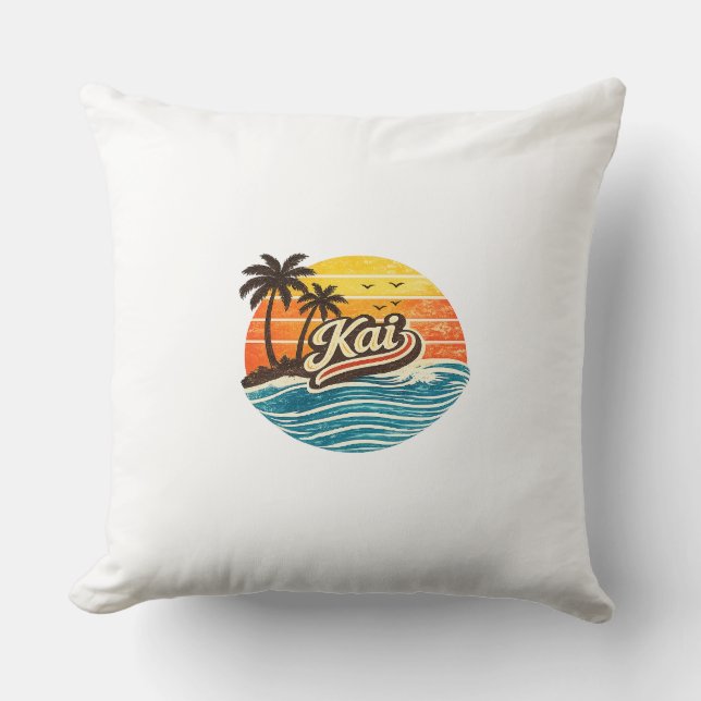 Kai Retro Sunset Name Design Cushion (Front)