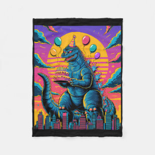 Kaiju Birthday Lloon And Cake Monster Movie Bday D Fleece Blanket