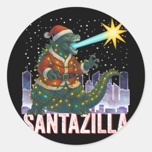 Kaiju Christmas Santazilla Japanese Monster Dinosa Classic Round Sticker