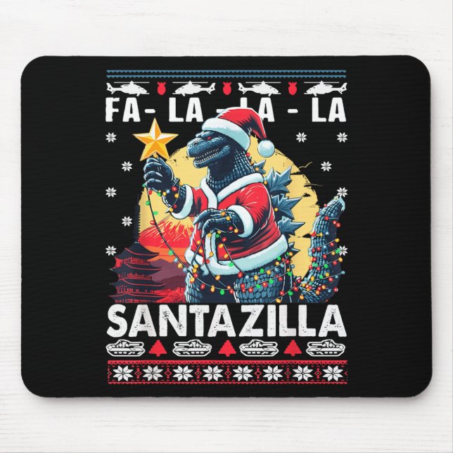 Kaiju Christmas Santazilla Japanese Monster Dinosa Mouse Pad (Front)