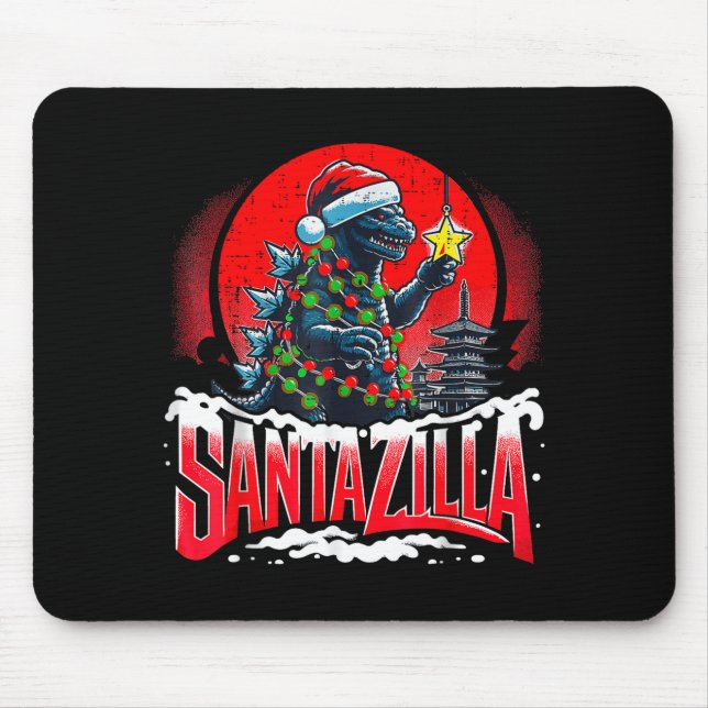 Kaiju Christmas Santazilla Japanese Monster Dinosa Mouse Pad (Front)