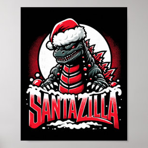 Kaiju Christmas Santazilla Japanese Monster Dinosa Poster