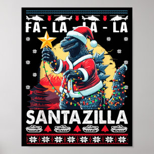 Kaiju Christmas Santazilla Japanese Monster Dinosa Poster