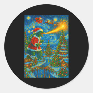 Kaiju Christmas Van Gogh Starry Night Japanese Mon Classic Round Sticker