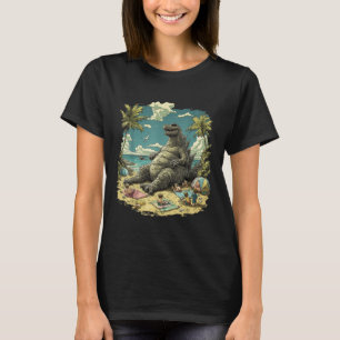 Kaiju Sitting Beach Japanese Anime  T-Shirt