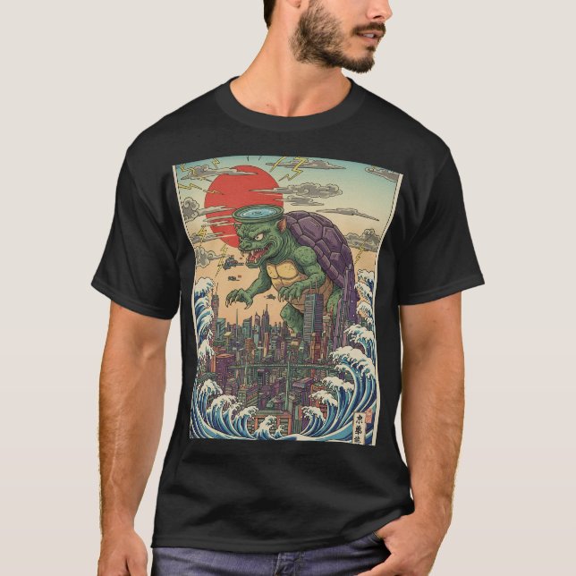 Kaiju Turtle Over Tokyo Sunset T-Shirt (Front)
