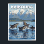 Kaikoura New Zealand Dolphins Travel Postcard<br><div class="desc">Kaikoura, a small coastal town on the east coast of New Zealand’s South Island, is famous for its incredible marine life and stunning natural beauty. Nestled between the rugged Seaward Kaikoura Range and the Pacific Ocean, the town offers breathtaking views where snow-capped mountains meet the sea. Kaikoura’s unique underwater geography,...</div>