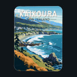 Kaikoura New Zealand Travel Art Vintage Magnet<br><div class="desc">Kaikoura retro vector travel design. Kaikoura is a coastal town on the South Island of New Zealand. It’s known for its abundant wildlife and its sperm whale population.</div>