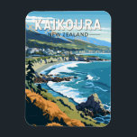 Kaikoura New Zealand Travel Art Vintage Magnet<br><div class="desc">Kaikoura retro vector travel design. Kaikoura is a coastal town on the South Island of New Zealand. It’s known for its abundant wildlife and its sperm whale population.</div>