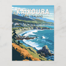 Kaikoura New Zealand Travel Art Vintage Postcard