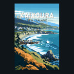 Kaikoura New Zealand Travel Art Vintage Poster<br><div class="desc">Kaikoura retro vector travel design. Kaikoura is a coastal town on the South Island of New Zealand. It’s known for its abundant wildlife and its sperm whale population.</div>