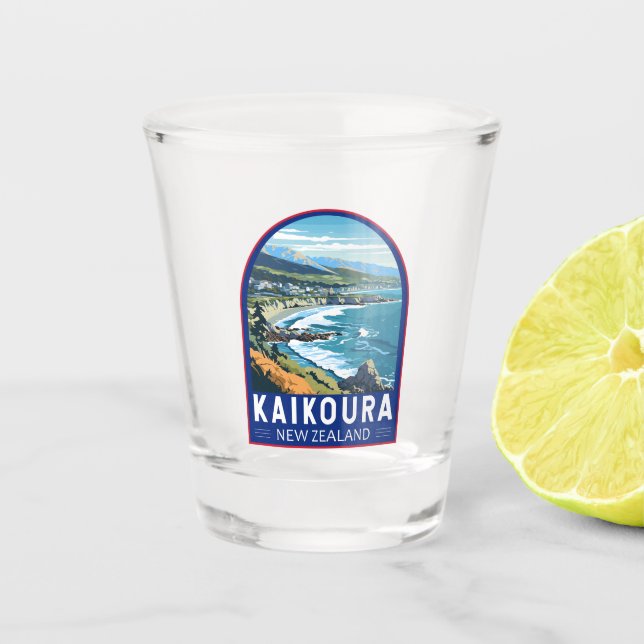 Kaikoura New Zealand Travel Art Vintage Shot Glass (Front)