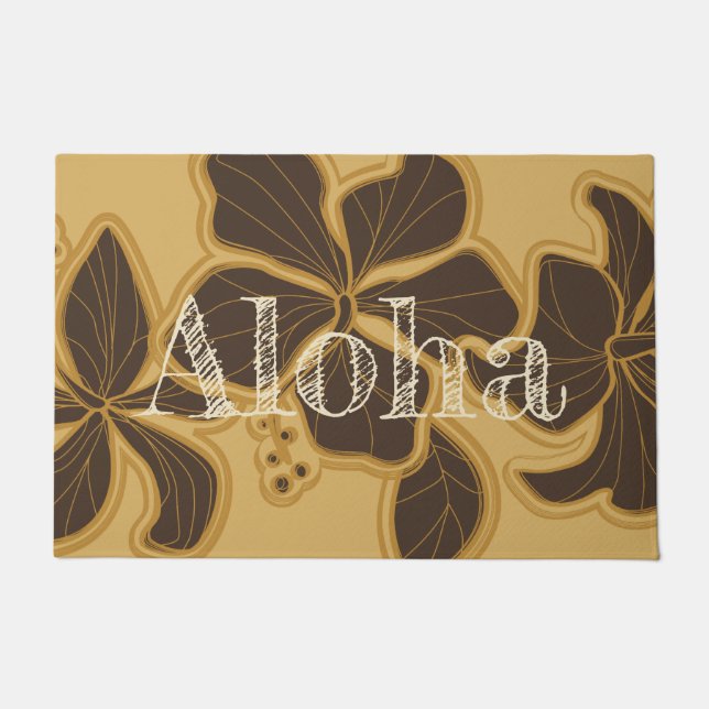 Kailua Hibiscus Hawaiian Floral Aloha Gold Doormat (Front)