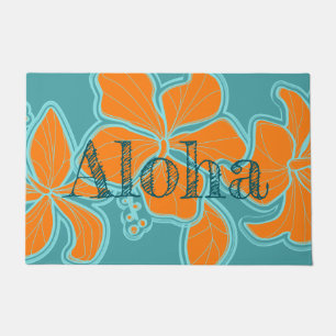Kailua Hibiscus Hawaiian Floral Aloha Teal Doormat