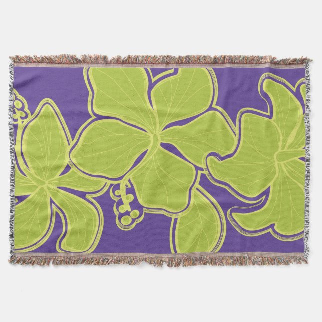 Kailua Hibiscus Hawaiian Floral Throw Blanket (Front)