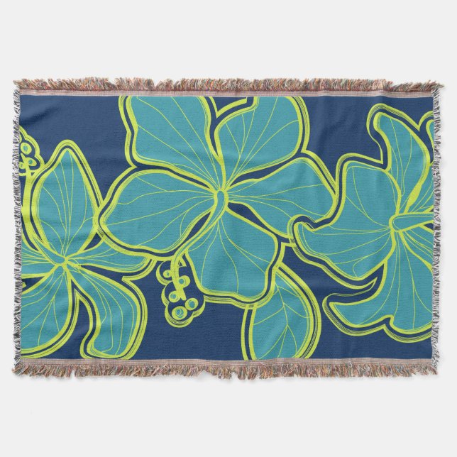 Kailua Hibiscus Hawaiian Floral Throw Blanket (Front)