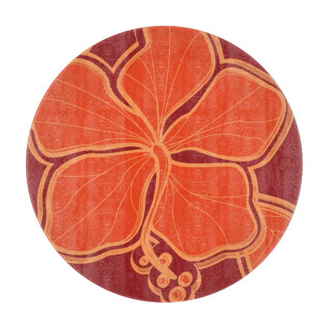 Kailua Hibiscus Hawaiian Glass Cutting Board (Front)