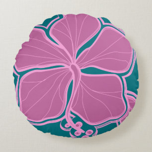 Kailua Hibiscus Hawaiian Reversible Floral Round Cushion