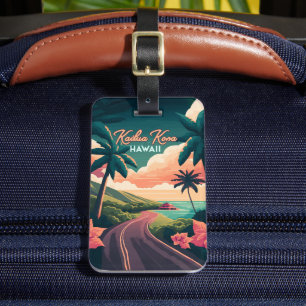 Kailua Kona Hawaii Big Island Sunset Retro Luggage Tag