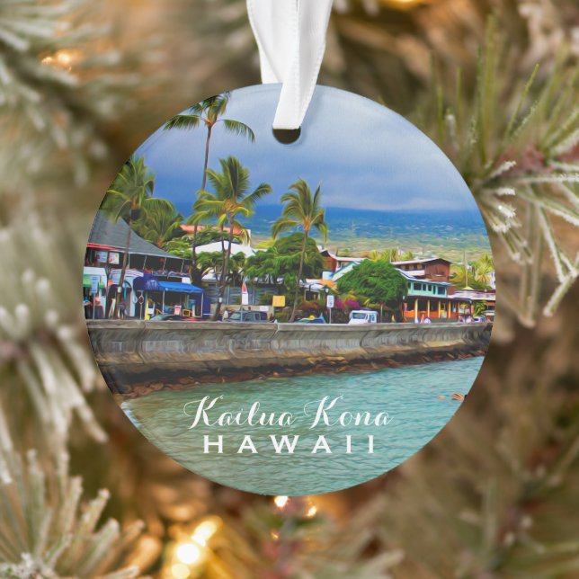 Kailua Kona Pier Hawaii 2 Photo & Text Ornament (Tree)